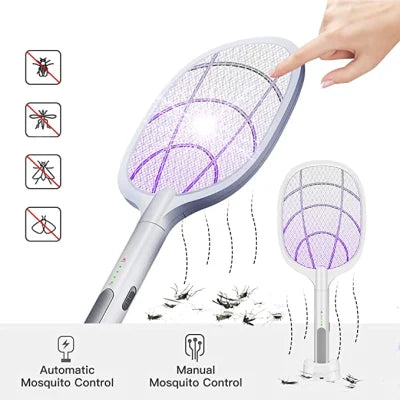 Mosquitoes Lamp & Racket 2 In 1 Electric Fly Swatter Powerful Usb Rechargeable Grid 3-layer