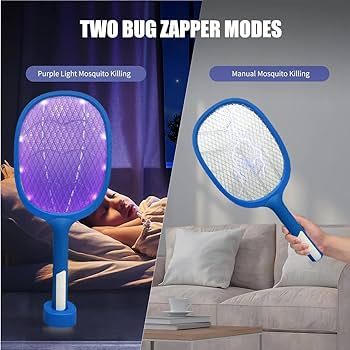 Mosquitoes Lamp & Racket 2 In 1 Electric Fly Swatter Powerful Usb Rechargeable Grid 3-layer