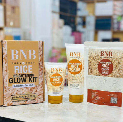 BNB 3 in 1 Brightening Glow Kit Rice Scrub Face Wash + Mask