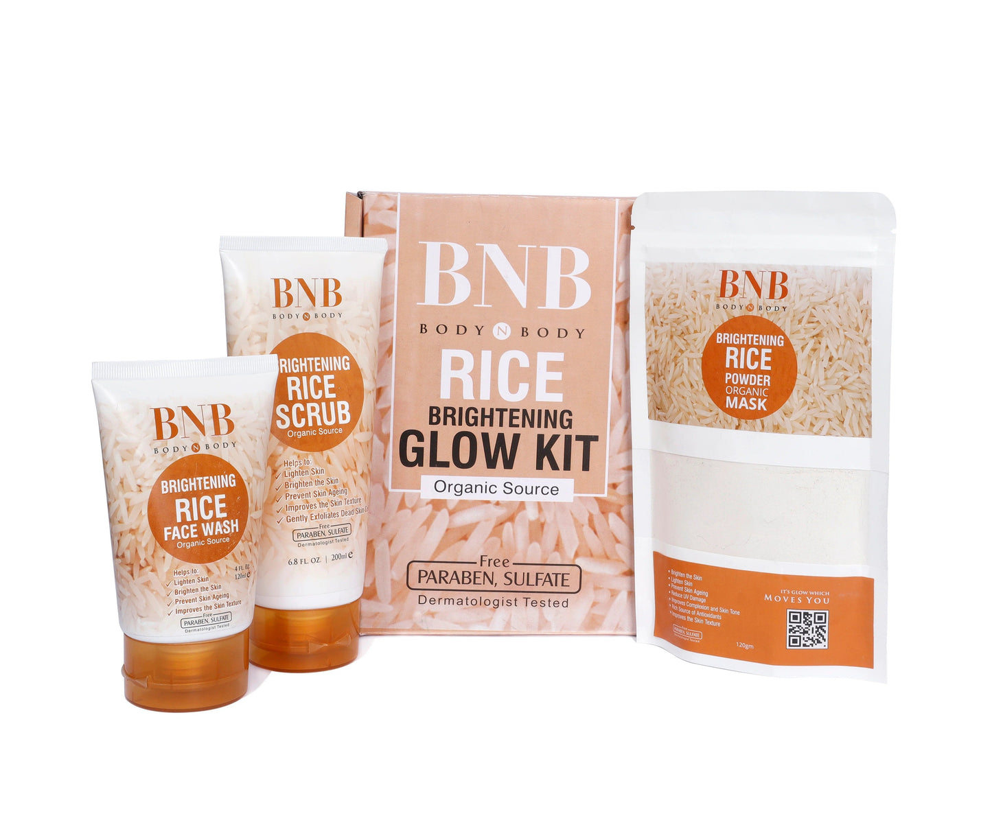 BNB 3 in 1 Brightening Glow Kit Rice Scrub Face Wash + Mask