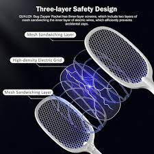 Mosquitoes Lamp & Racket 2 In 1 Electric Fly Swatter Powerful Usb Rechargeable Grid 3-layer